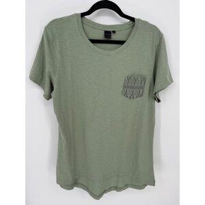 Mona. B Womens Sage Green T-Shirt With Front Pocket & Back Hashtag Print